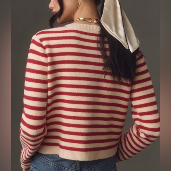 Anthropologie Red and Cream Striped Cardigan - Picture 5 of 11